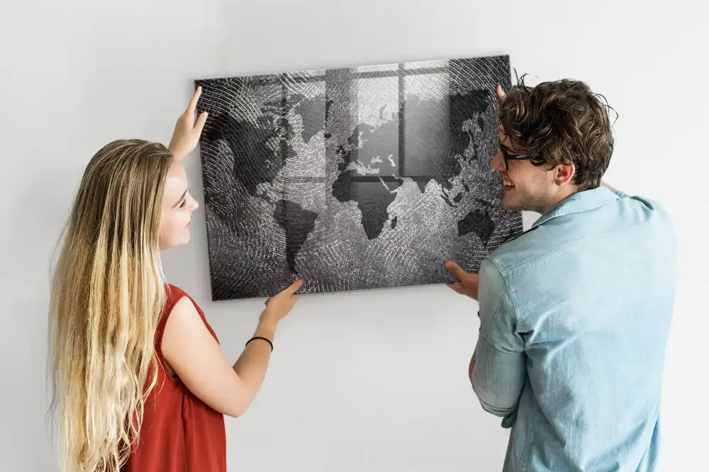Tableau aimanté décoratif carte du monde en béton
