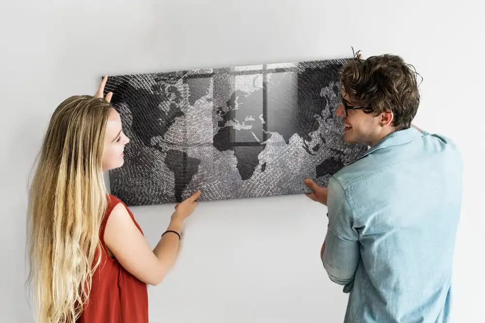 Tableau aimanté décoratif carte du monde en béton