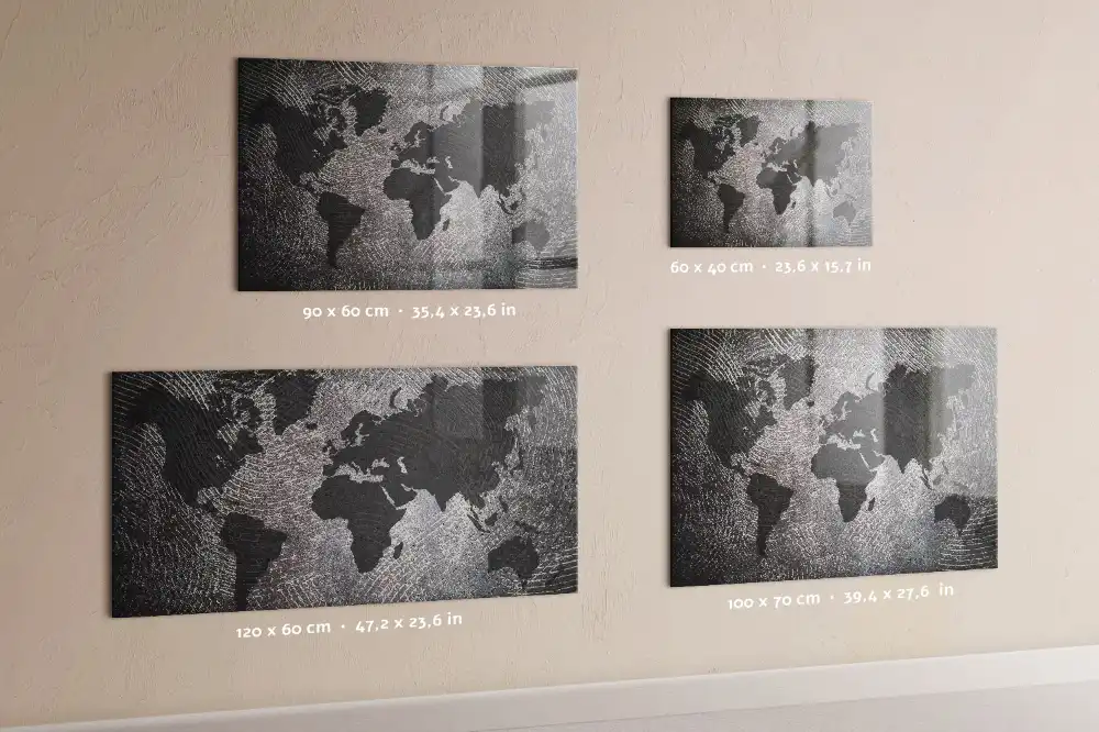 Tableau aimanté décoratif carte du monde en béton