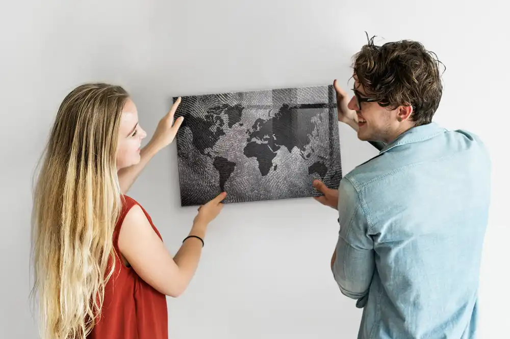 Tableau aimanté décoratif carte du monde en béton