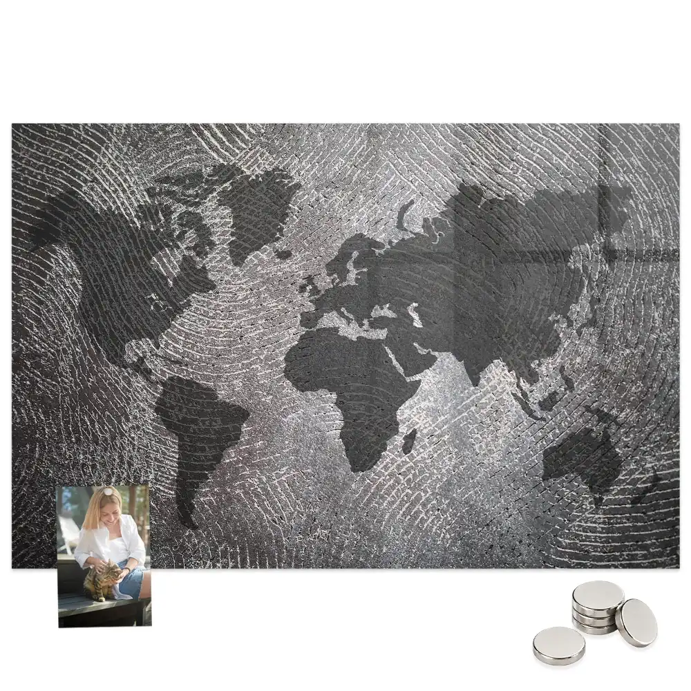 Tableau aimanté décoratif carte du monde en béton