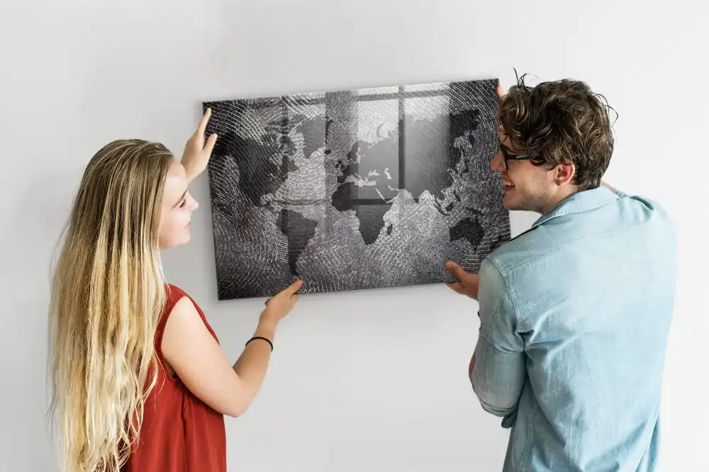 Tableau aimanté décoratif carte du monde en béton