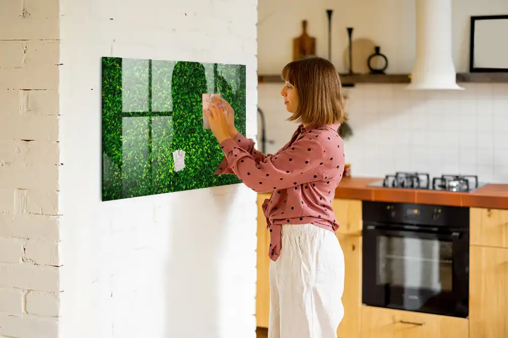 Tableau magnétique en verre motif feuillage