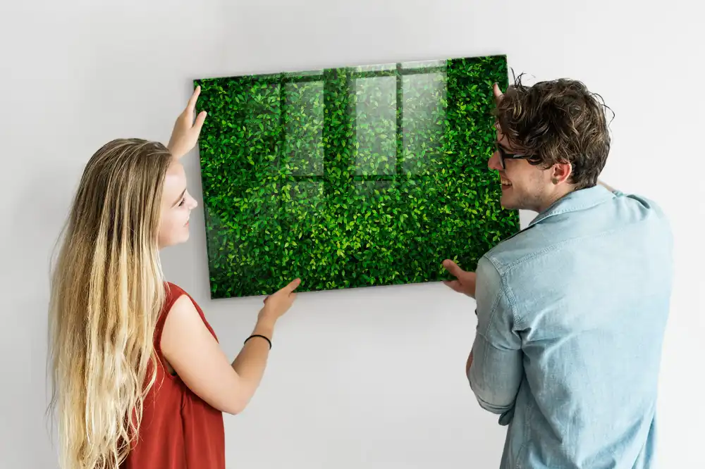 Tableau magnétique en verre motif feuillage