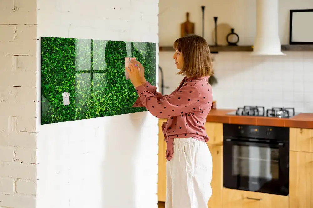 Tableau magnétique en verre motif feuillage