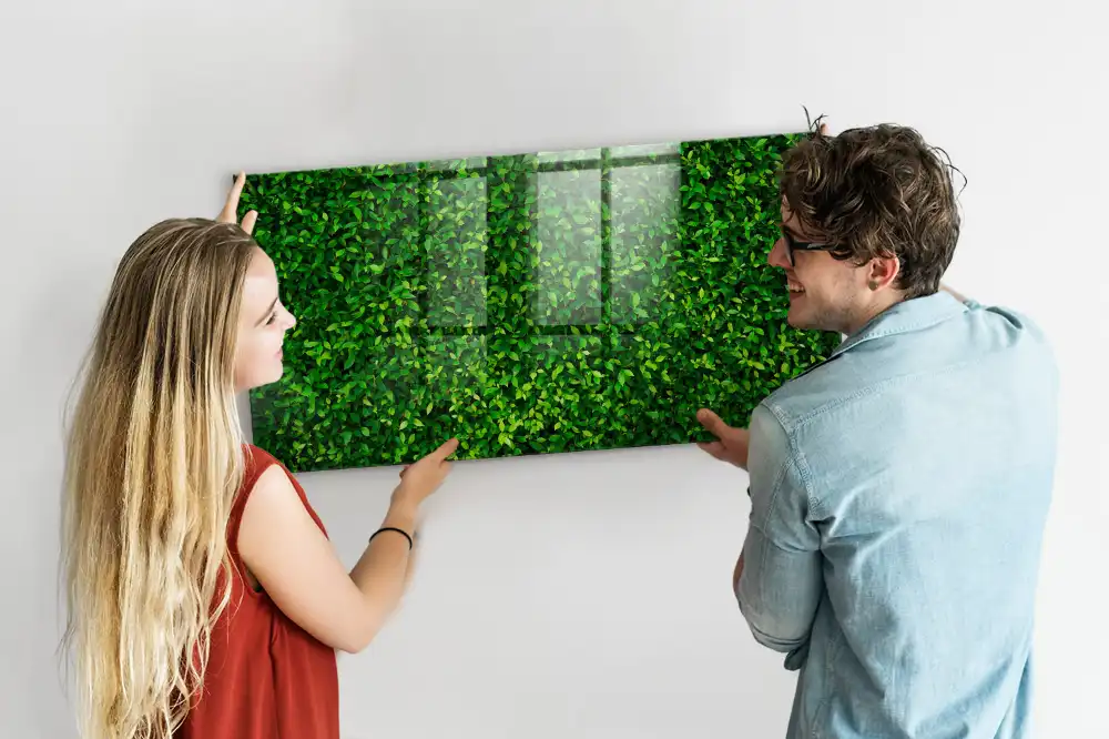 Tableau magnétique en verre motif feuillage