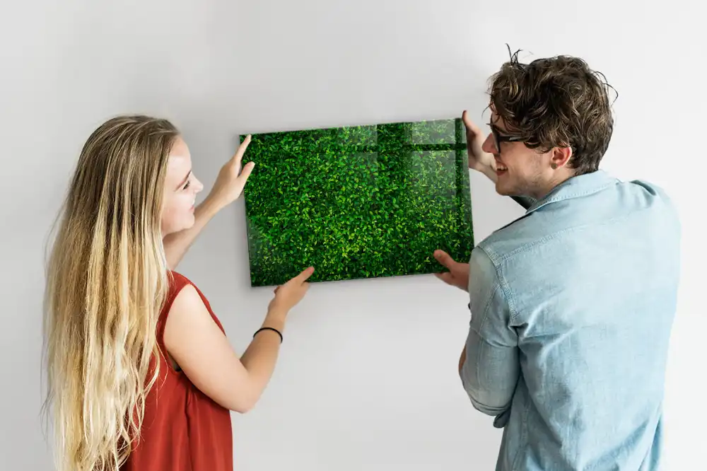 Tableau magnétique en verre motif feuillage