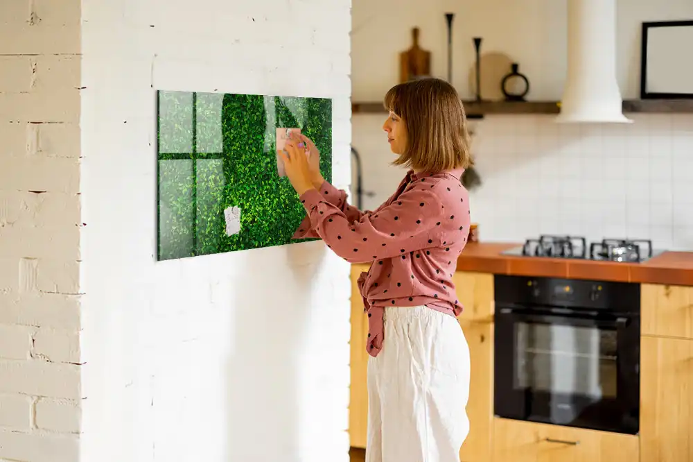 Tableau magnétique en verre motif feuillage