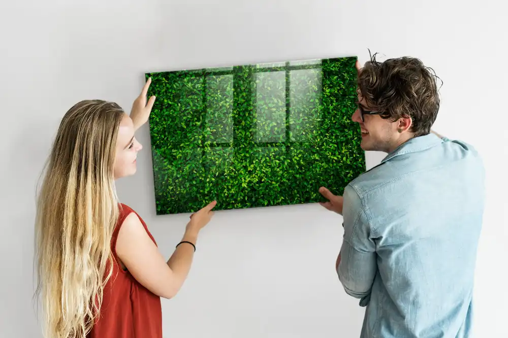 Tableau magnétique en verre motif feuillage