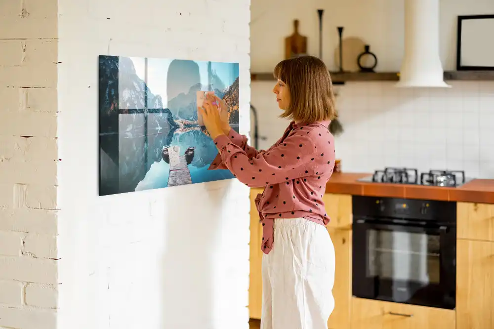 Tableau magnétique en verre motif bateaux sur l'eau