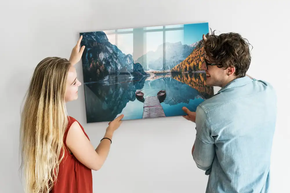 Tableau magnétique en verre motif bateaux sur l'eau