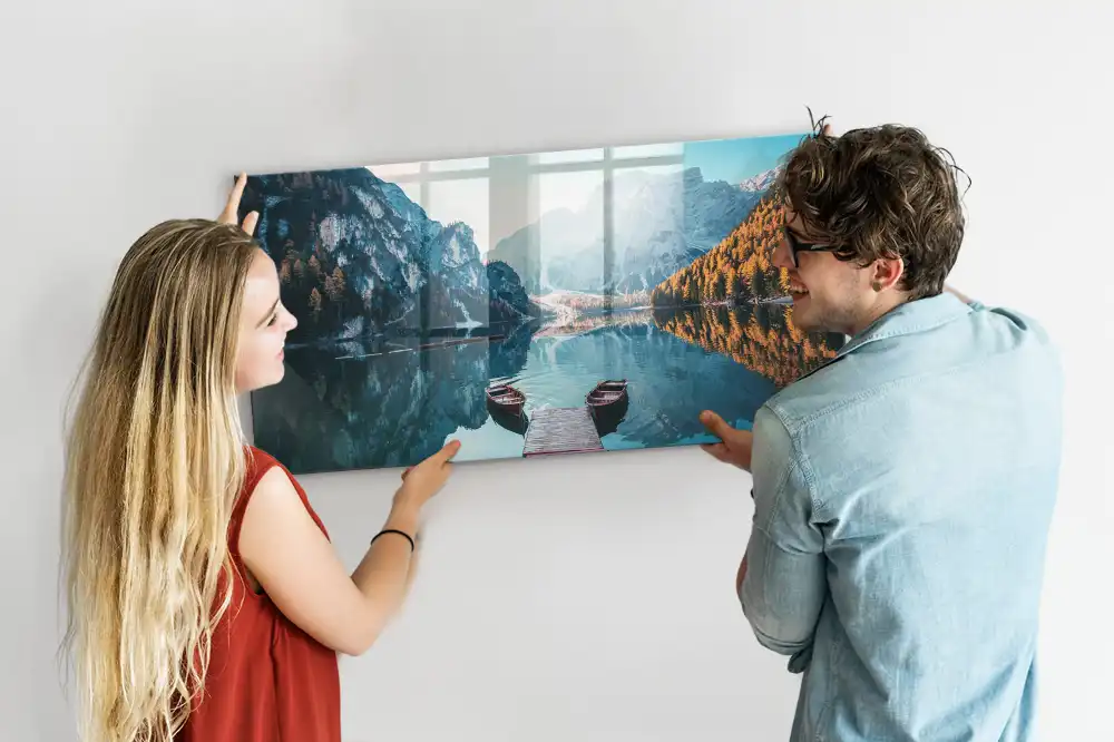 Tableau magnétique en verre motif bateaux sur l'eau