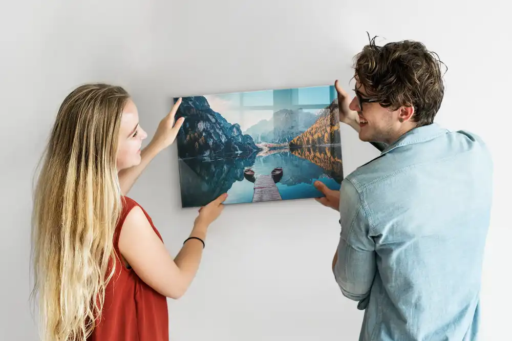 Tableau magnétique en verre motif bateaux sur l'eau