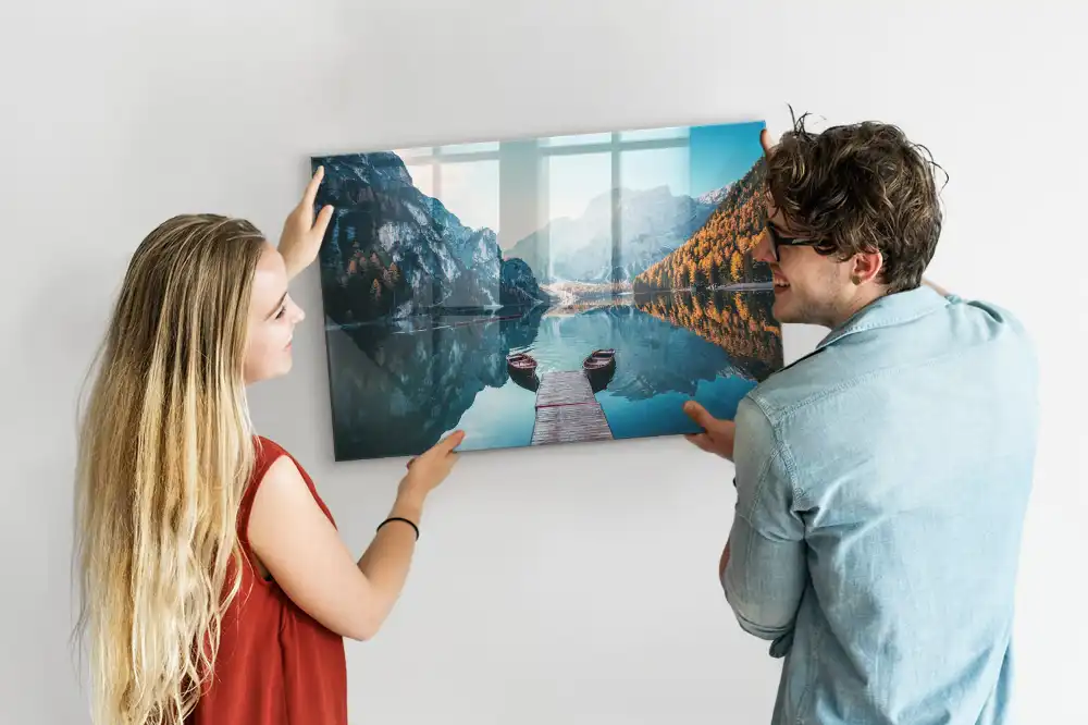 Tableau magnétique en verre motif bateaux sur l'eau