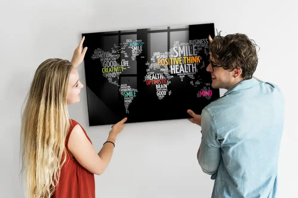 Tableau magnétique carte du monde colorée pour magnets