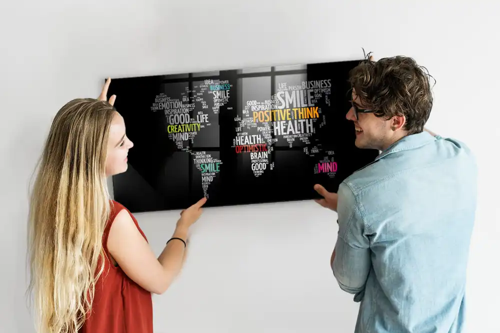 Tableau magnétique carte du monde colorée pour magnets
