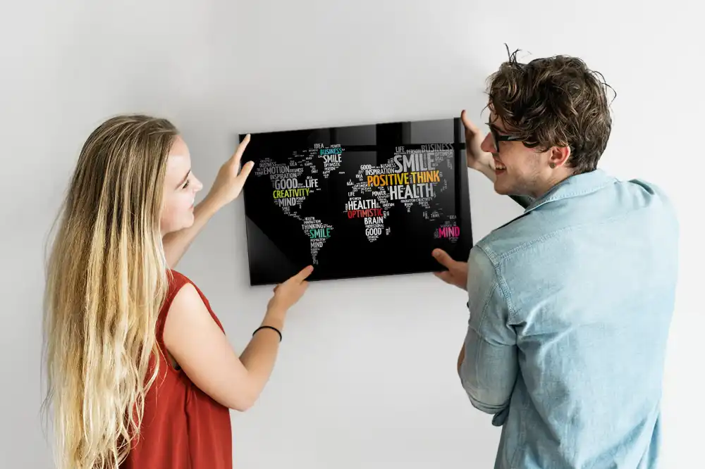 Tableau magnétique carte du monde colorée pour magnets