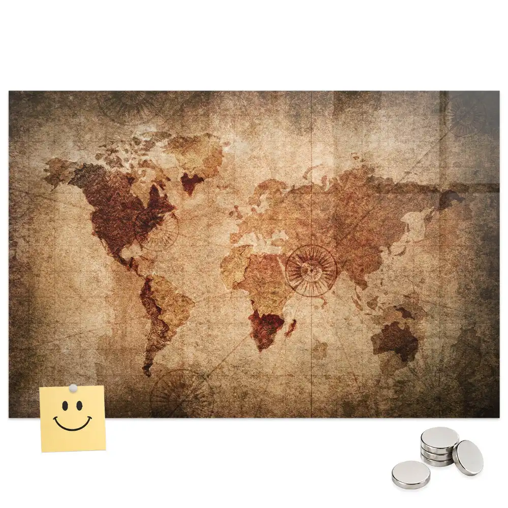 Tableau aimanté décoratif représentant une carte du monde historique