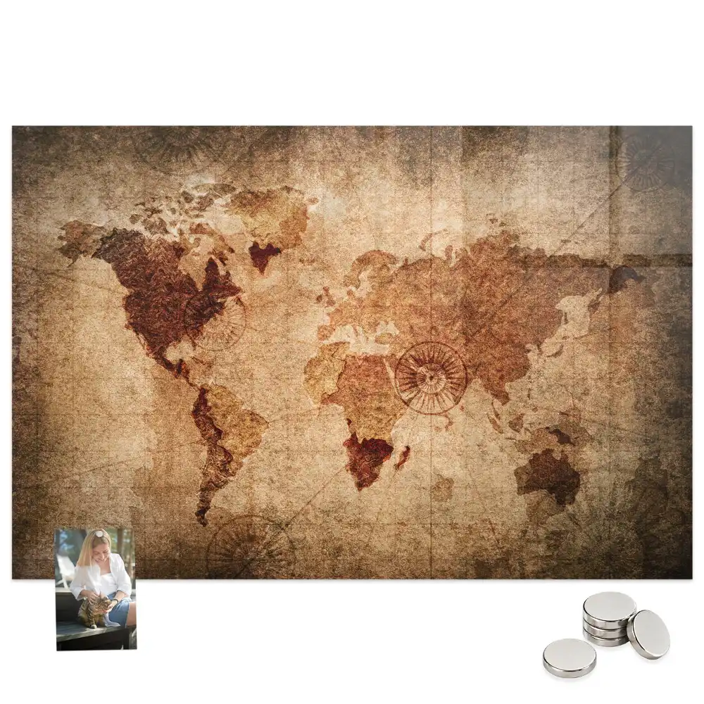 Tableau aimanté décoratif représentant une carte du monde historique
