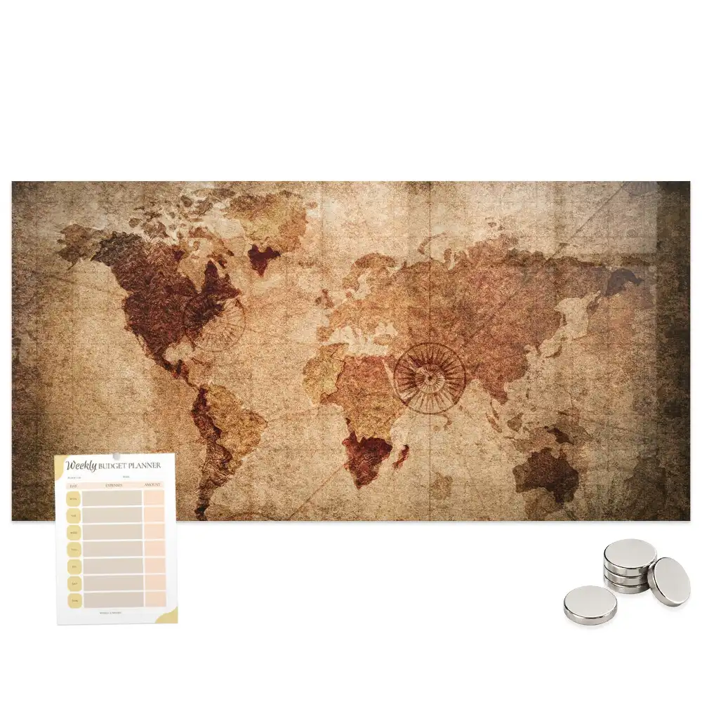 Tableau aimanté décoratif représentant une carte du monde historique