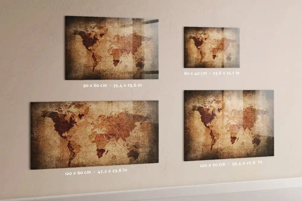 Tableau aimanté décoratif représentant une carte du monde historique