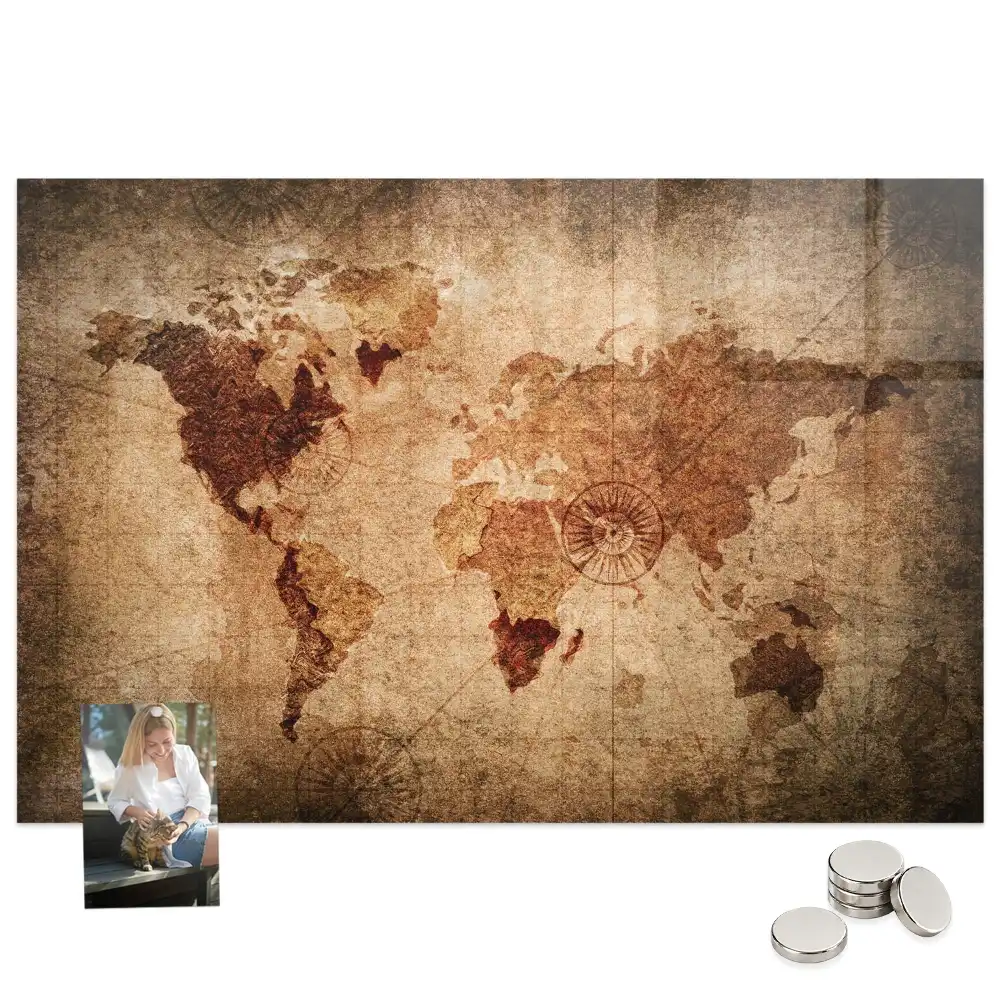 Tableau aimanté décoratif représentant une carte du monde historique