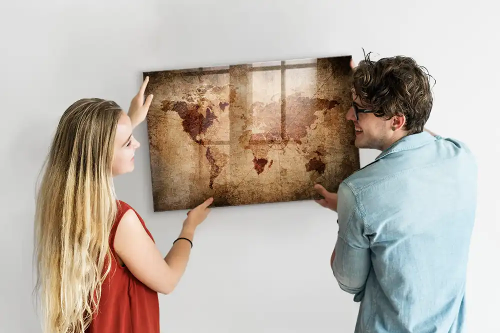 Tableau aimanté décoratif représentant une carte du monde historique