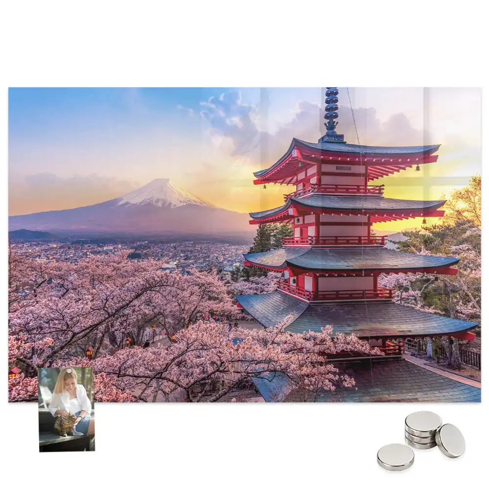 Tableau magnétique en verre motif architecture japonaise