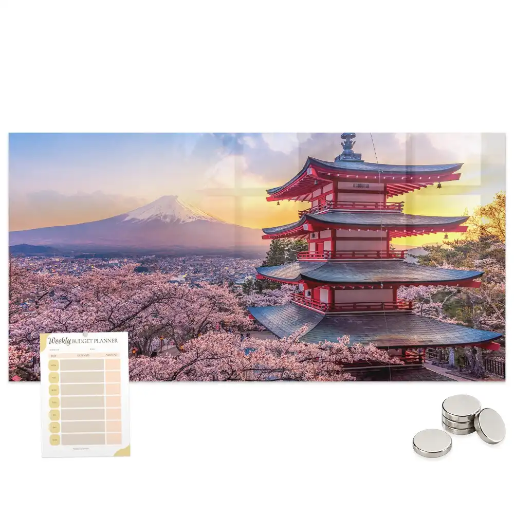 Tableau magnétique en verre motif architecture japonaise