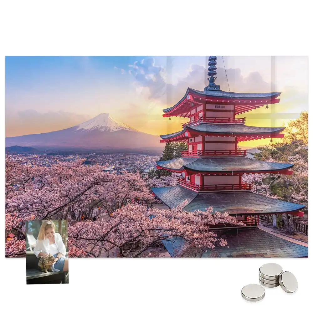 Tableau magnétique en verre motif architecture japonaise