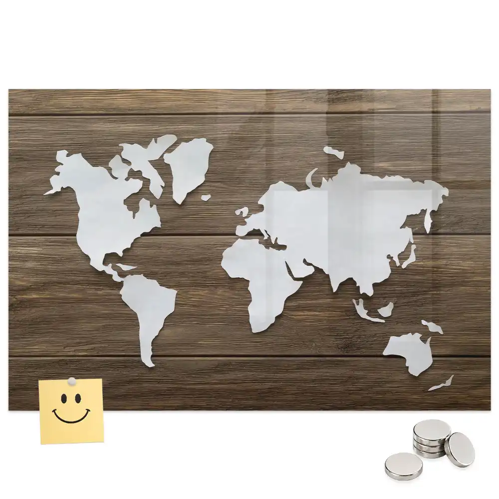 Tableau mural magnétique carte du monde en bois