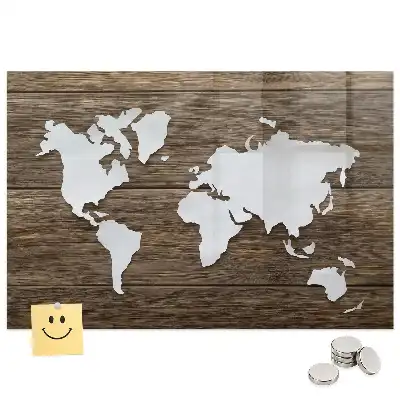 Tableau mural magnétique carte du monde en bois
