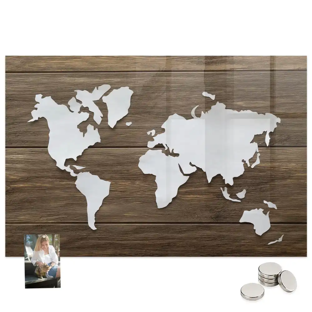Tableau mural magnétique carte du monde en bois