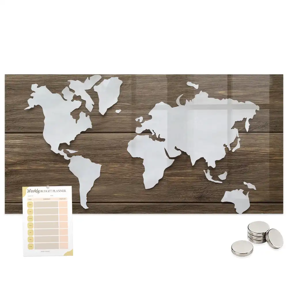 Tableau mural magnétique carte du monde en bois