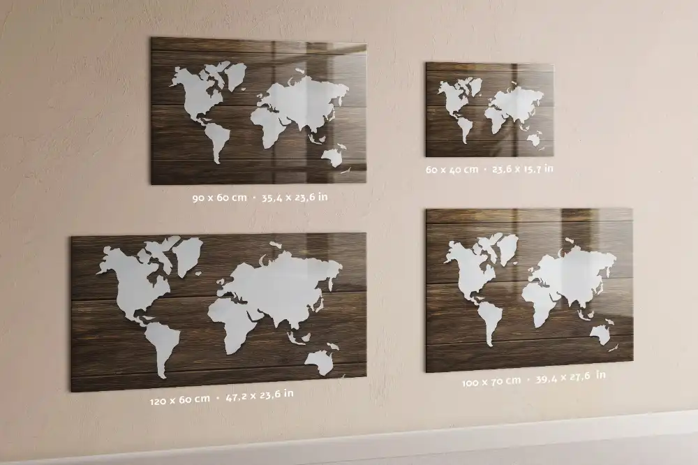 Tableau mural magnétique carte du monde en bois