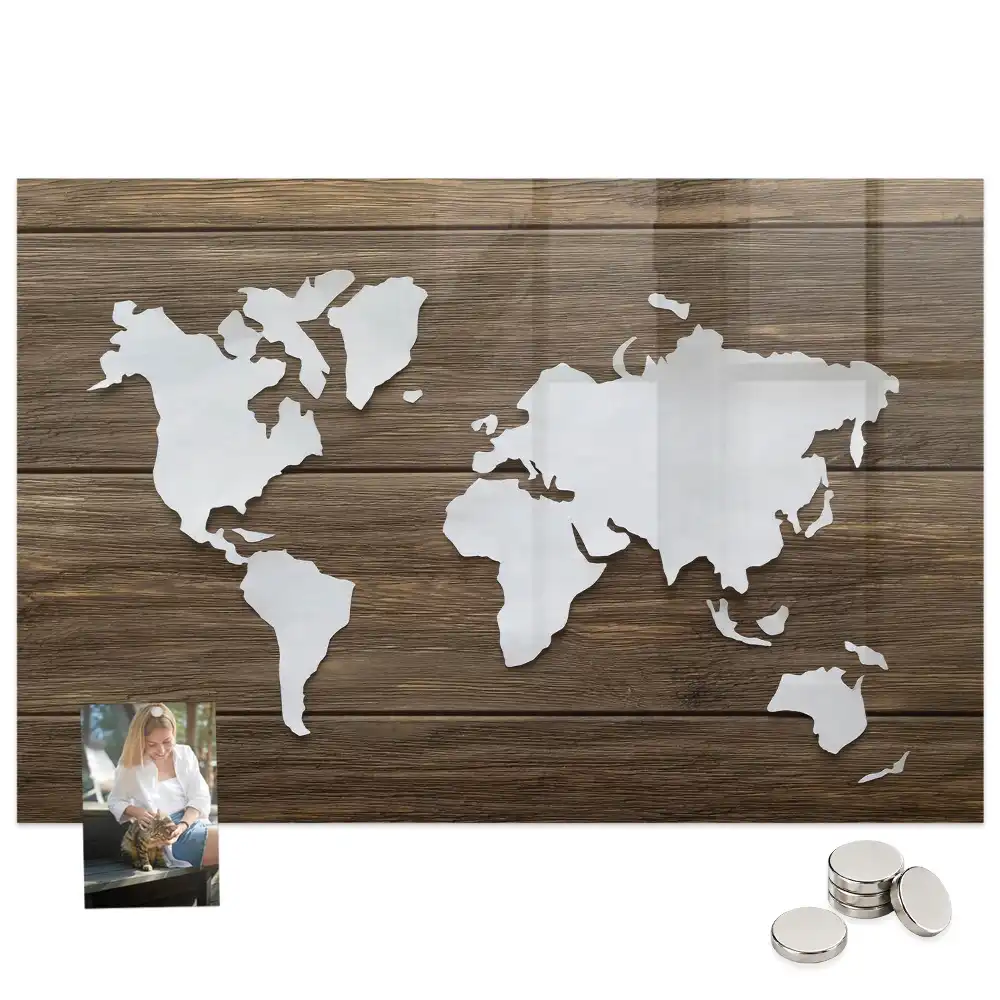 Tableau mural magnétique carte du monde en bois