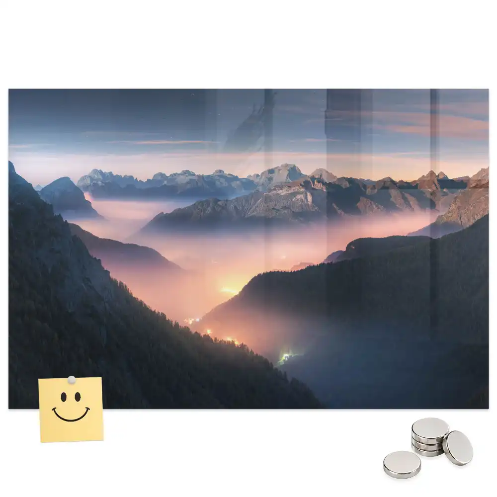Tableau magnétique en verre motif sommets des montagnes
