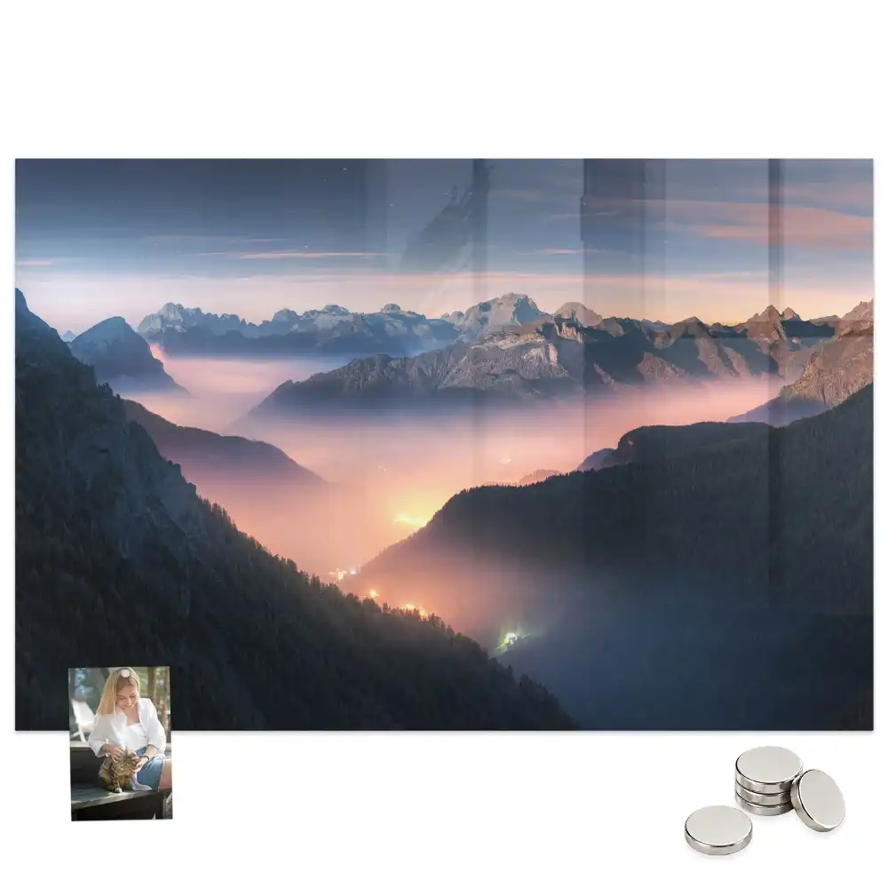Tableau magnétique en verre motif sommets des montagnes