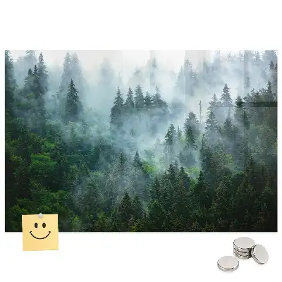 Tableau en verre magnétique motif forêt brumeuse
