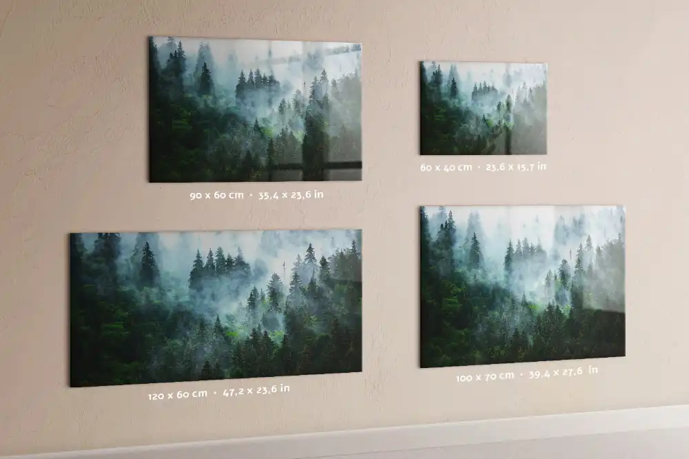 Tableau en verre magnétique motif forêt brumeuse