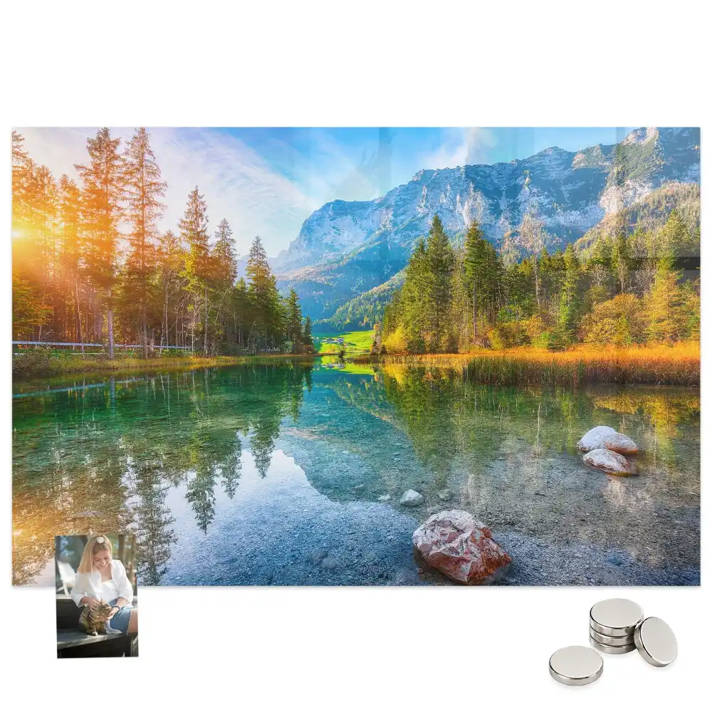 Tableau magnétique en verre représentant une rivière dans les montagnes
