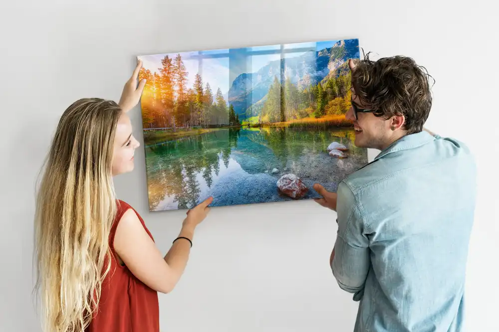Tableau magnétique en verre représentant une rivière dans les montagnes