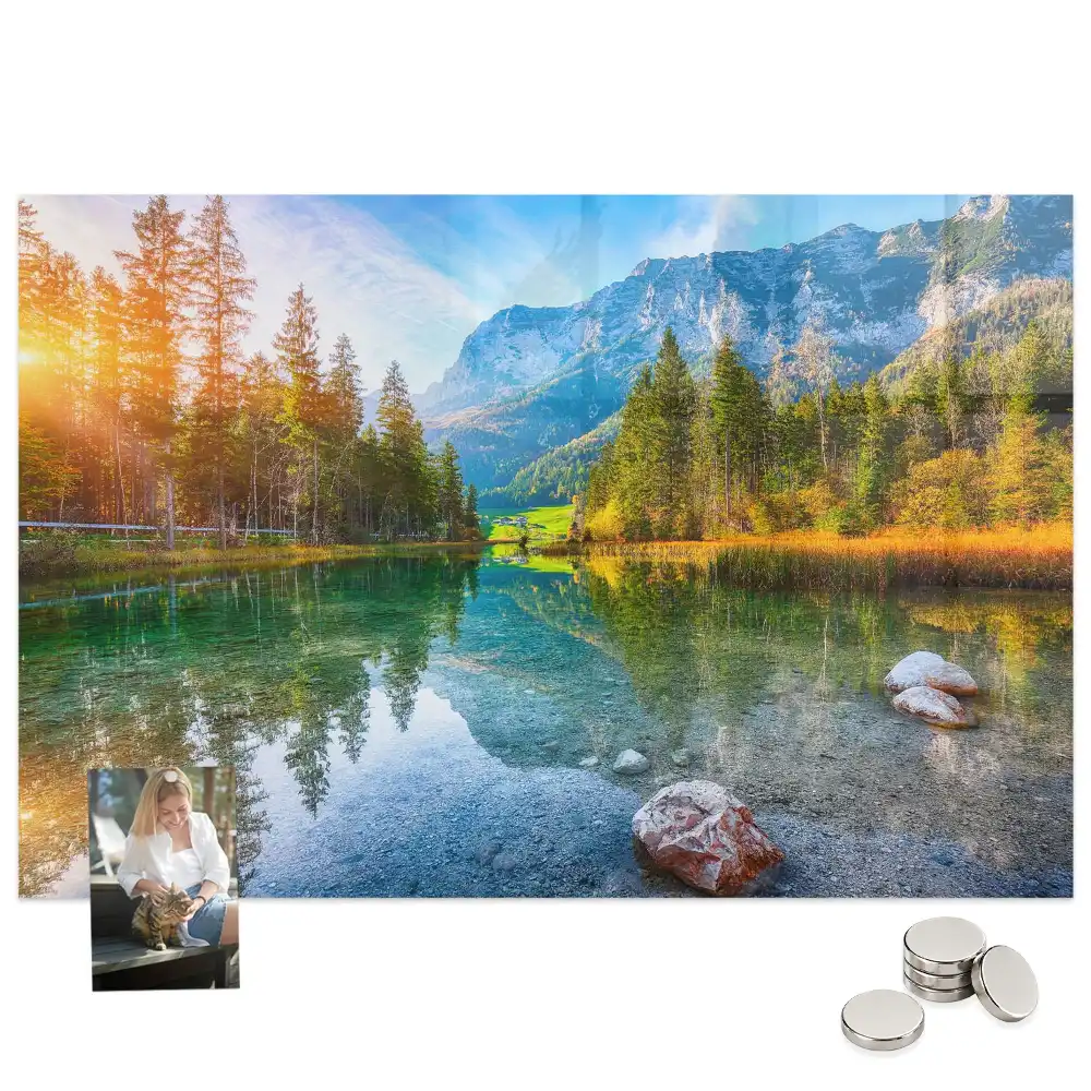 Tableau magnétique en verre représentant une rivière dans les montagnes