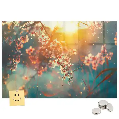 Tableau magnétique en verre avec motif de plantes à fleurs