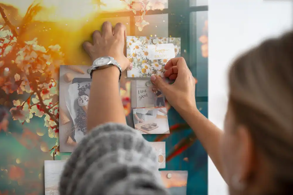 Tableau magnétique en verre avec motif de plantes à fleurs