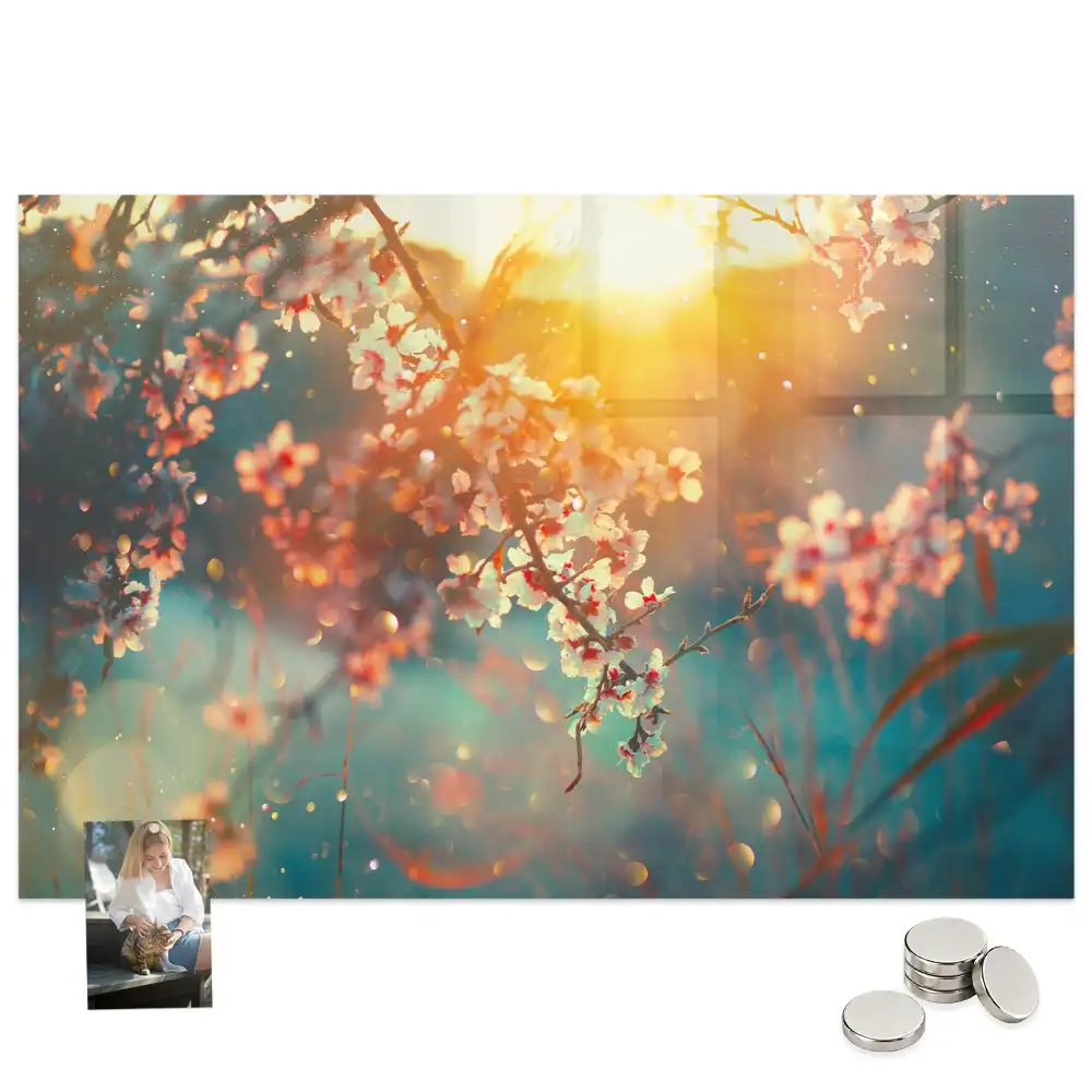 Tableau magnétique en verre avec motif de plantes à fleurs
