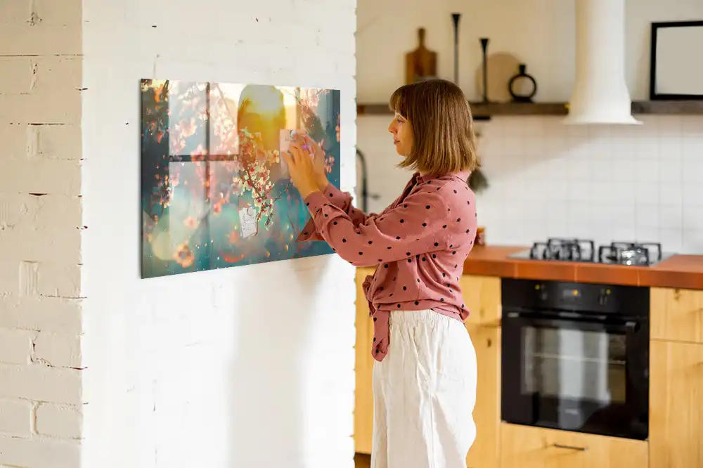 Tableau magnétique en verre avec motif de plantes à fleurs
