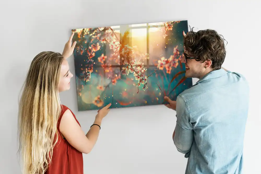 Tableau magnétique en verre avec motif de plantes à fleurs