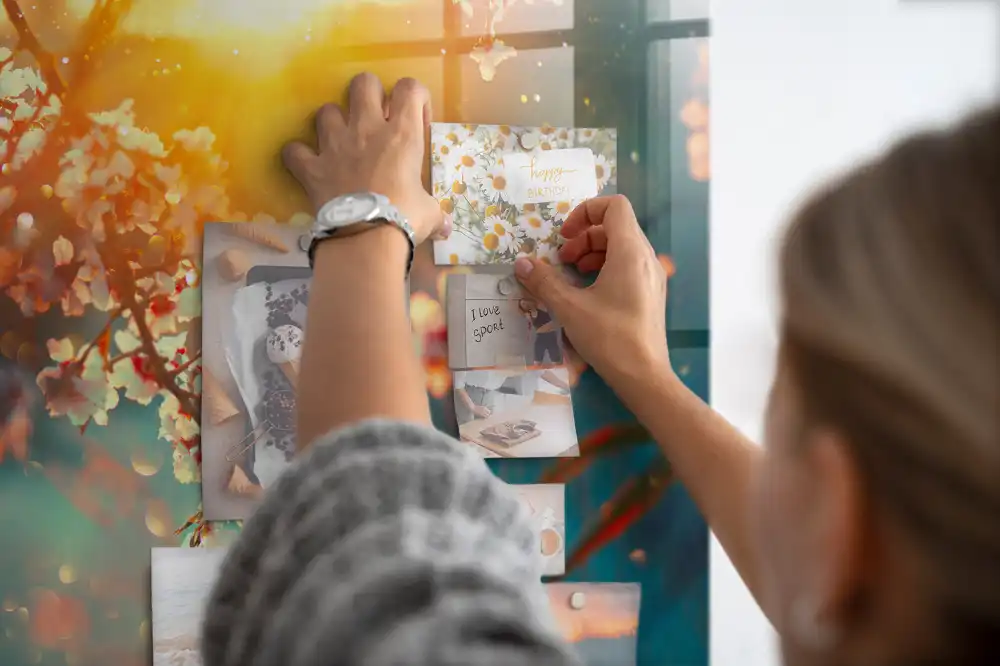 Tableau magnétique en verre avec motif de plantes à fleurs