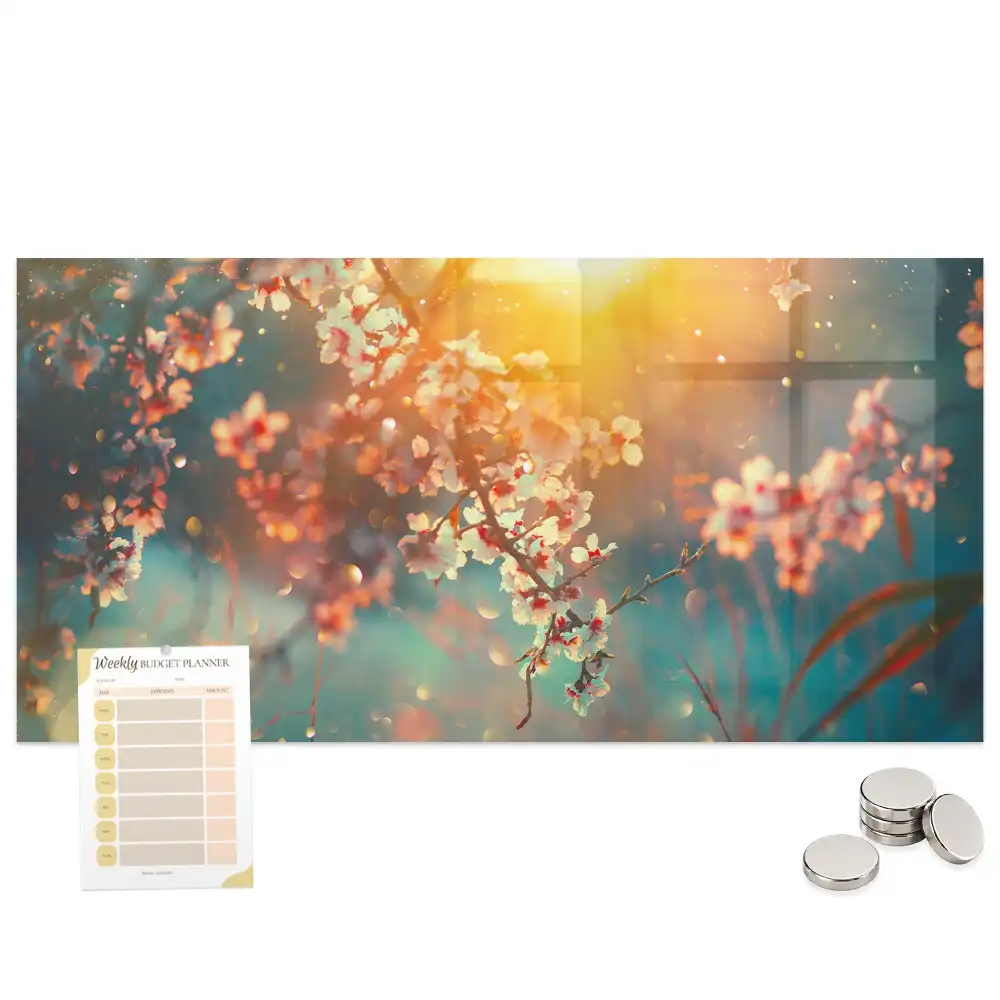 Tableau magnétique en verre avec motif de plantes à fleurs